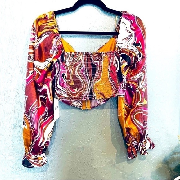 O.L.M. OLM Zip Up Funky Retro 70s Blouse - Picture 3 of 4